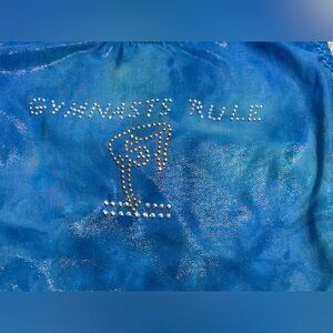 Girls Size 8 Blue “Gymnasts Rule” Leotard – Sparkly Metallic Tie-Dye Look